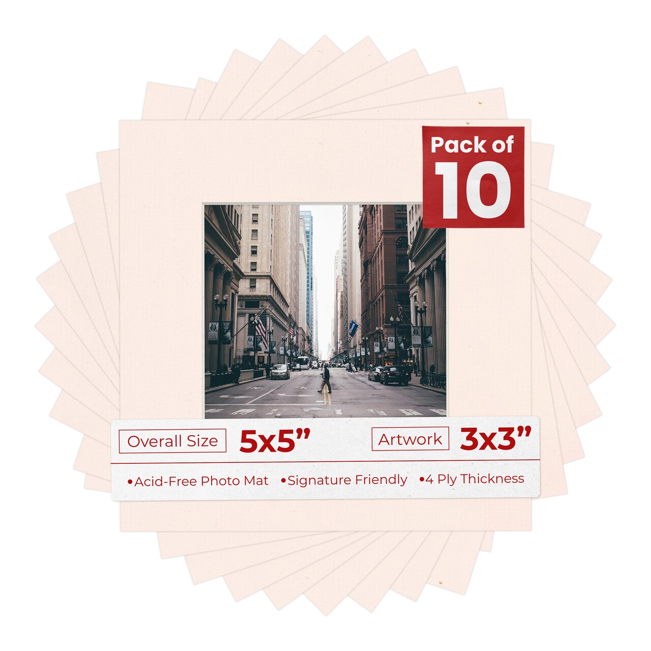 Oyster Bay Beige Mat Board for 5x5 Inch Frames - Fits 3x3 Photos